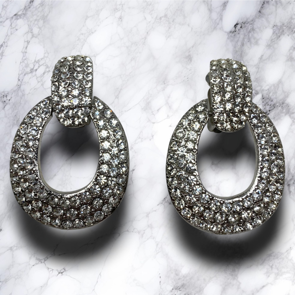 Jay Feinberg Strongwater Crystal Doorknocker Statement Clip On Earrings Mogul
